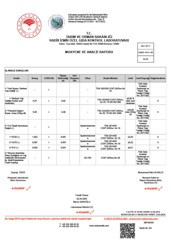 Erken Hasat Soğuk Sıkım Analiz-2 2025-Olivda