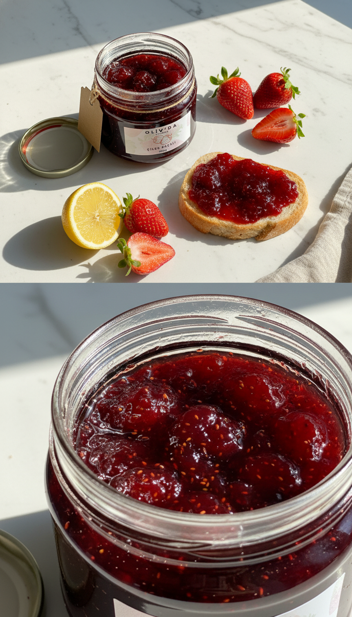 Handgemachte Erdbeermarmelade in Oliv 330cc