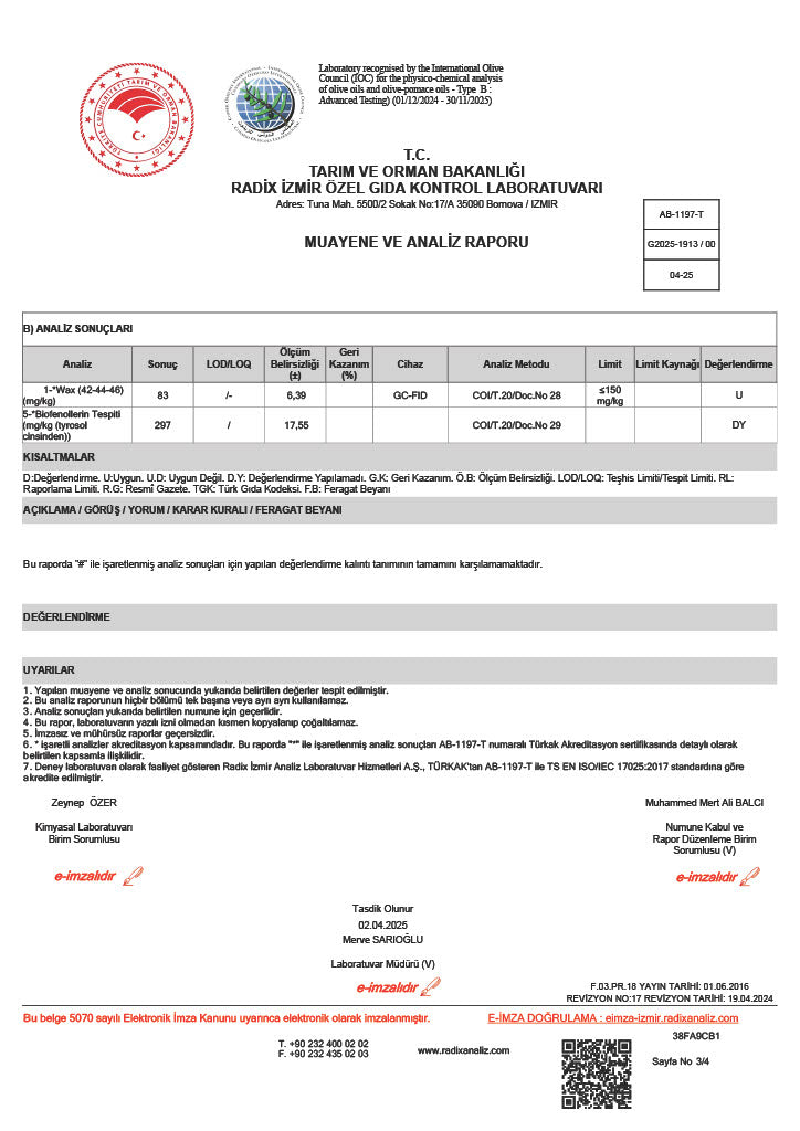 Erken Hasat Soğuk Sıkım Analiz-3 2025-Olivda