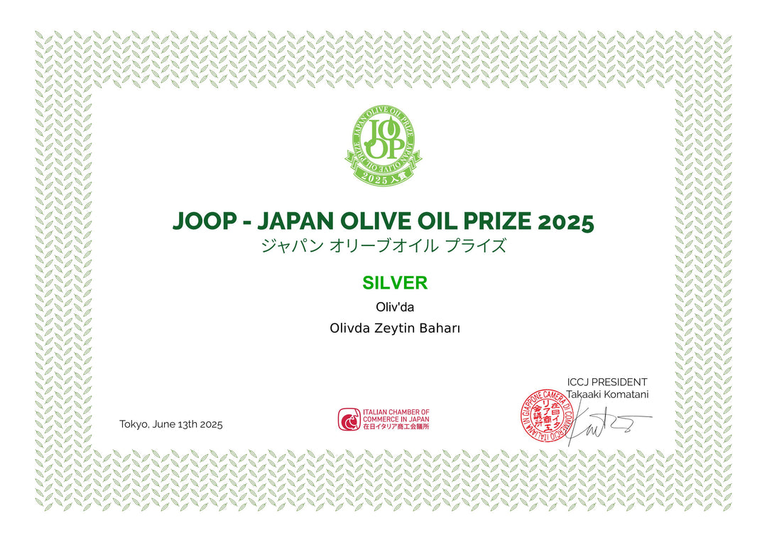 Olivda JOOP Zeytinyağı Yarışması 2025 Gümüş Sertifikasıdır.