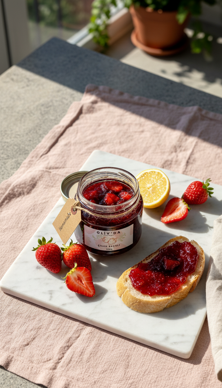 Handgemachte Erdbeermarmelade in Oliv 330cc
